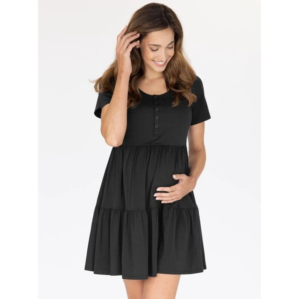 Angel Maternity $60 Tiered Mini Black Maternity Dress NEW WITH TAGS